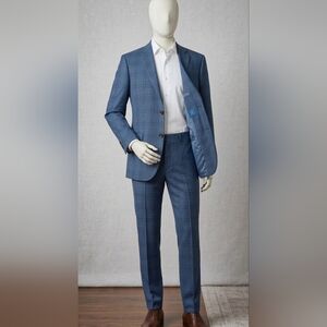Men's Blue Windowpane Two-Piece Suit - Modern Tailored Fit